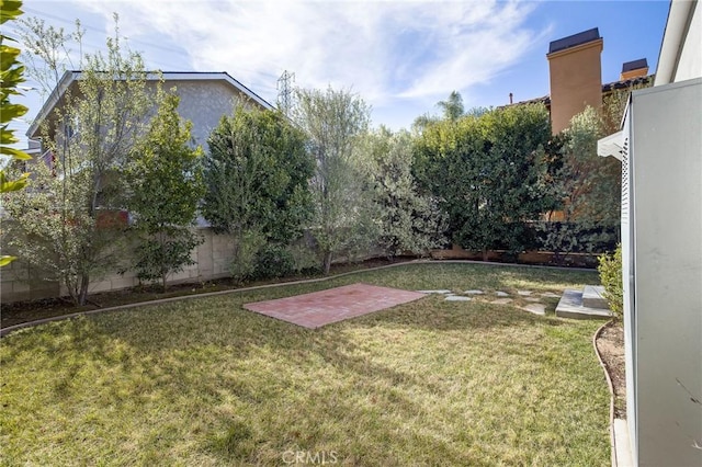 view of yard with a patio area and a fenced backyard