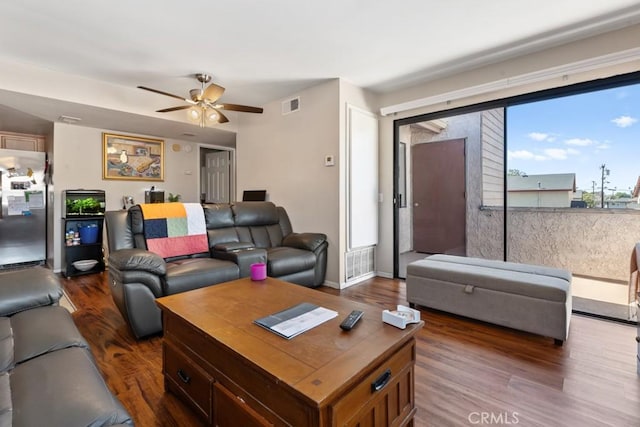 1335 Massachusetts Ave Unit 202, Riverside, CA 92507 - living room featuring dark wood finished floors and ceiling fan