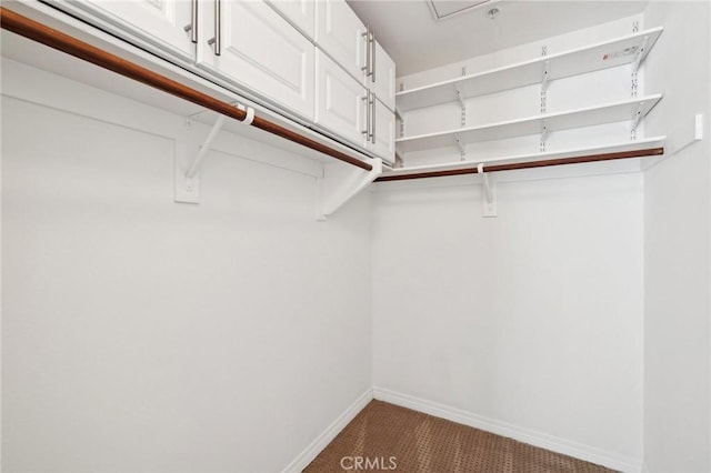 walk in closet with carpet