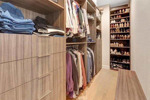 spacious closet featuring light wood-style flooring