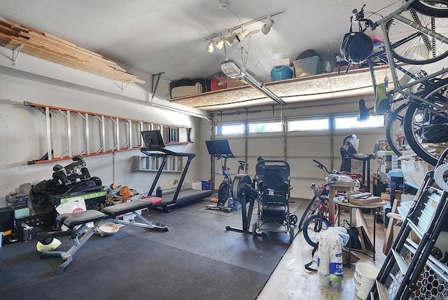 workout area featuring a garage