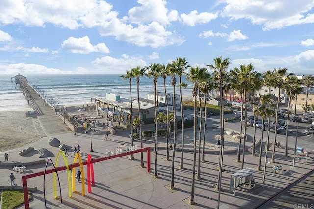 view of water feature featuring a view of the beach