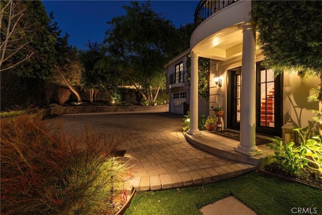 view of patio at night