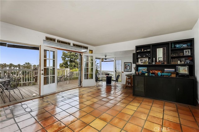 535 Mystic Way, Laguna Beach, CA 92651 - living room featuring ceiling fan, a dry bar, and light tile patterned floors