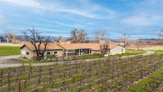 view of front of property featuring a rural view and fence