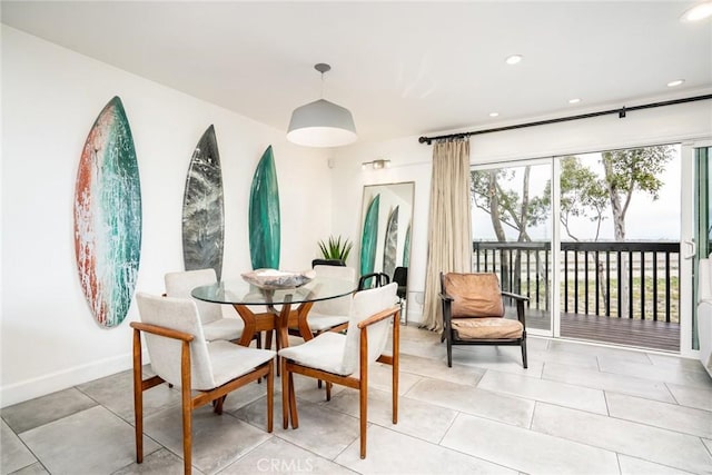 dining room featuring light tile patterned floors, recessed lighting, and baseboards