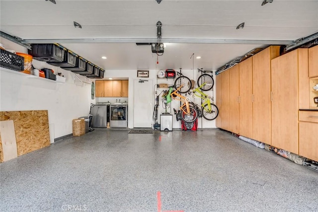 1222 Las Arenas Way Unit 23, Costa Mesa, CA 92627 - garage with washing machine and dryer, a garage door opener, and recessed lighting