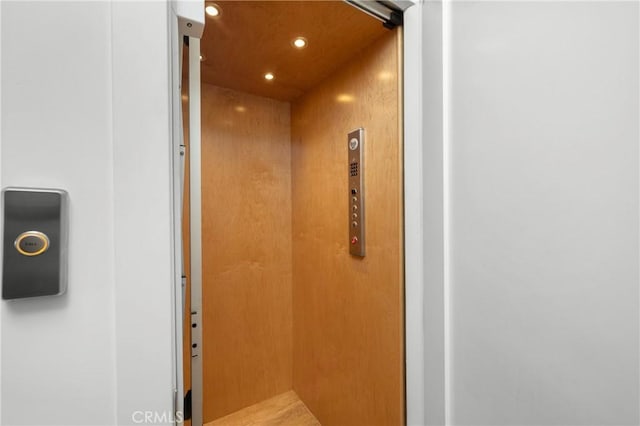 interior details with elevator and recessed lighting