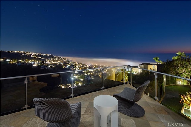 view of balcony at night