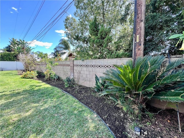 view of yard with a fenced backyard