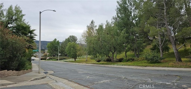 view of road featuring curbs, street lighting, and sidewalks