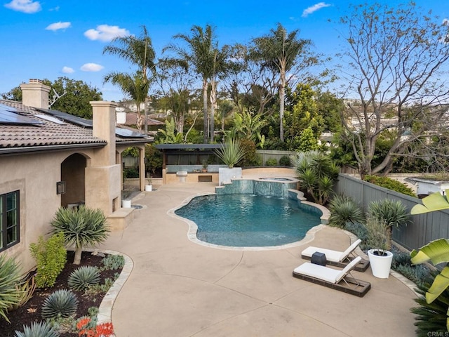 view of swimming pool with a patio, a fenced backyard, and a fenced in pool