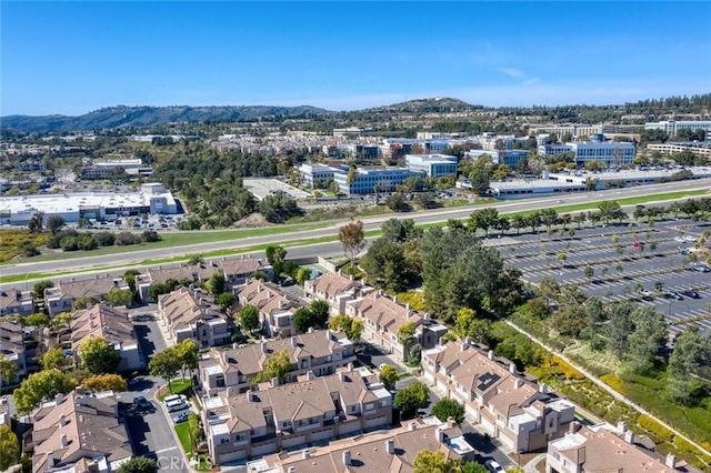 drone / aerial view featuring a mountain view