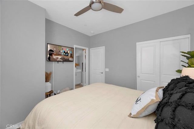 bedroom with a closet and ceiling fan