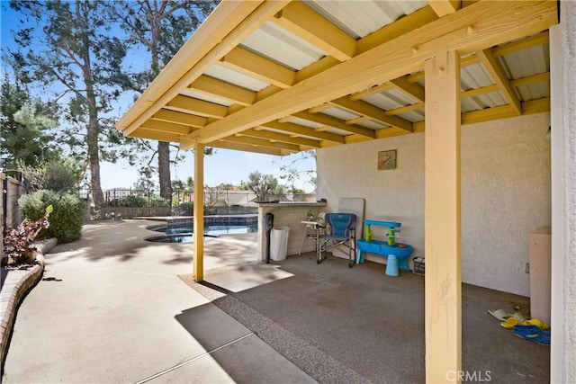 view of patio featuring a fenced in pool and a fenced backyard