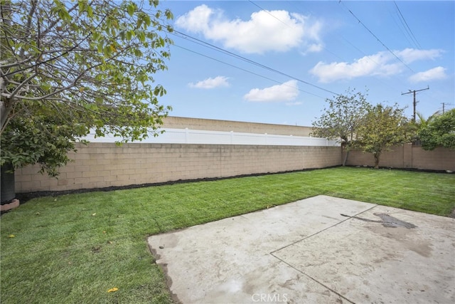 view of yard featuring a patio area and a fenced backyard