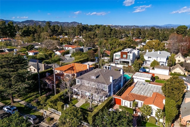 aerial view with a mountain view and a residential view