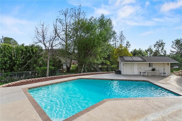 view of pool featuring a fenced in pool, a patio, and fence