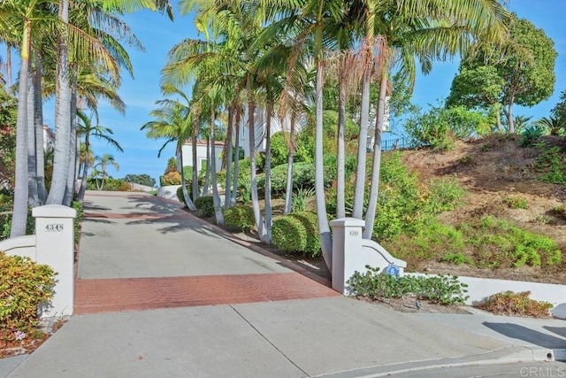 view of street with decorative driveway