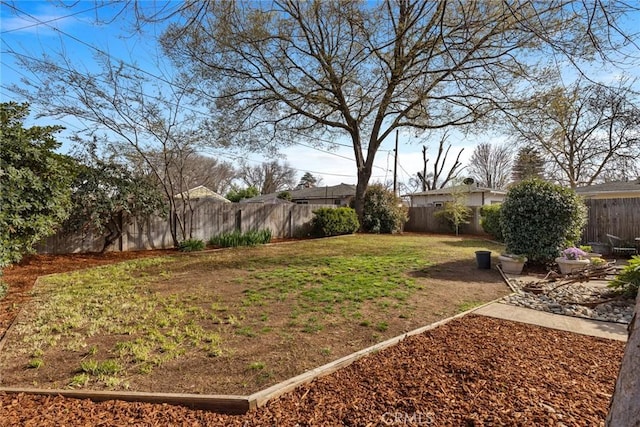 view of yard with a fenced backyard