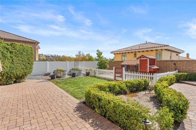 view of yard with a patio and a fenced backyard