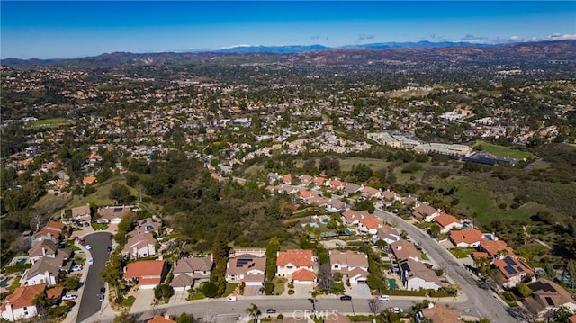 drone / aerial view with a mountain view and a residential view