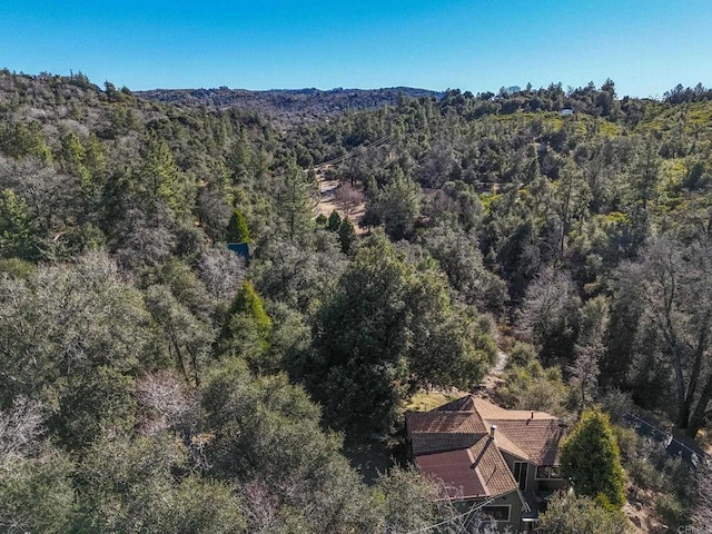 birds eye view of property featuring a forest view