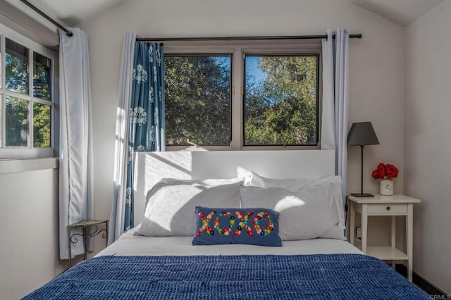 bedroom with vaulted ceiling