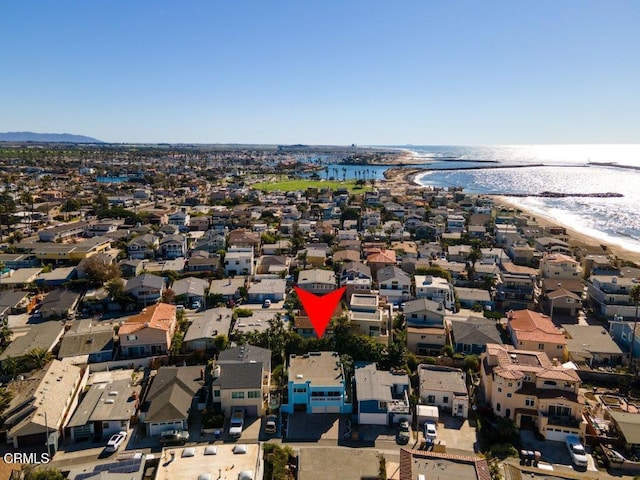 aerial view featuring a water view and a residential view