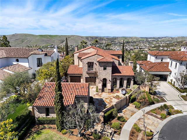 aerial view with a residential view and a mountain view