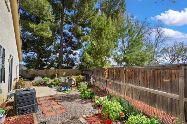 view of yard featuring a patio area and a fenced backyard