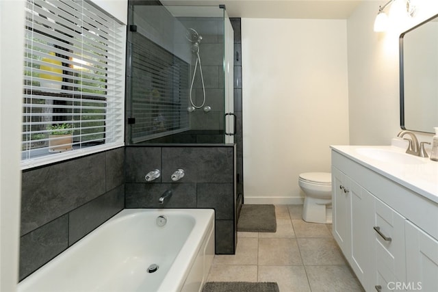 24837 Apple St Unit B, Newhall, CA 91321 - full bath featuring vanity, a stall shower, a garden tub, and tile patterned floors