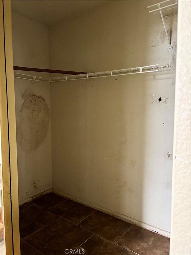 spacious closet featuring dark tile patterned floors