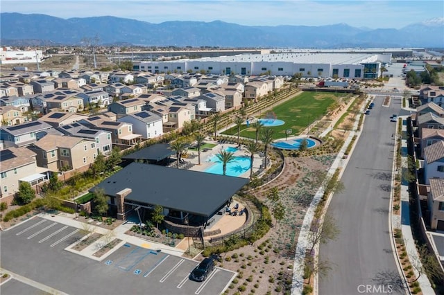 birds eye view of property featuring a residential view and a mountain view