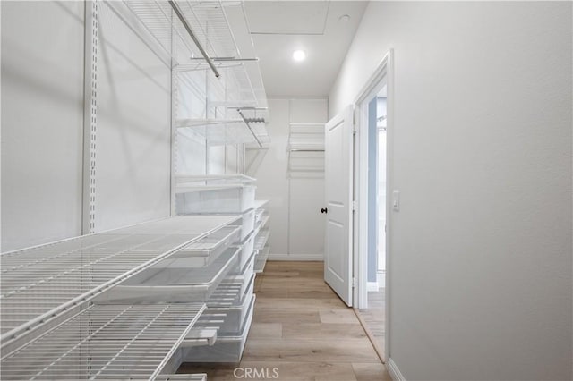 walk in closet with wood finished floors