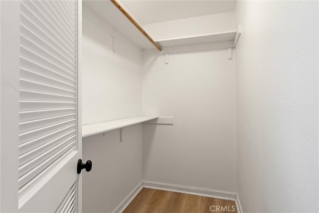 walk in closet with wood finished floors