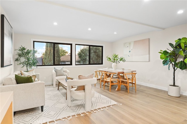 interior space with light wood finished floors, recessed lighting, and baseboards