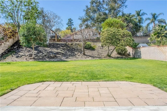 view of yard featuring a patio and fence