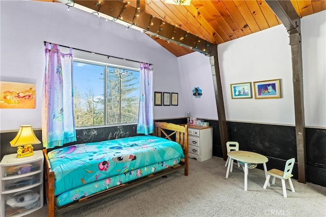 26509 Lake Forest Dr, Twin Peaks, CA 92391 - carpeted bedroom with lofted ceiling with beams and wooden ceiling