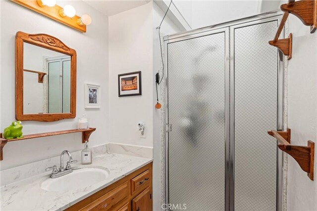 26509 Lake Forest Dr, Twin Peaks, CA 92391 - full bathroom with vanity and a stall shower