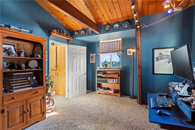 26509 Lake Forest Dr, Twin Peaks, CA 92391 - interior space with lofted ceiling, carpet flooring, and wood ceiling