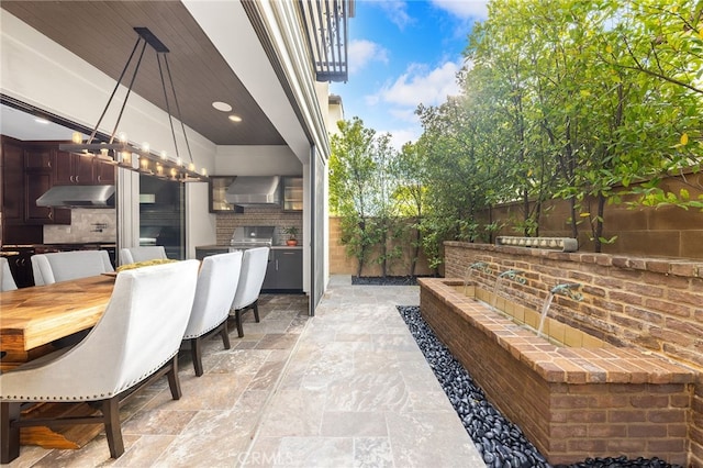 view of patio / terrace with area for grilling, outdoor dining space, and a fenced backyard