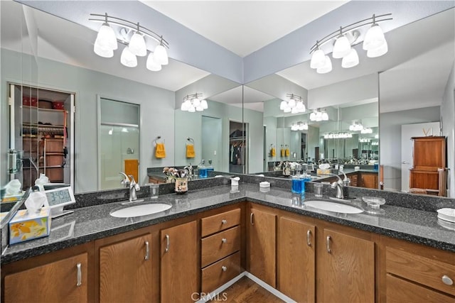 full bath featuring vanity and a walk in closet