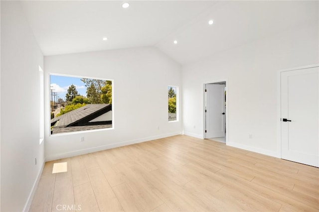 914 N Catalina St, Burbank, CA 91505 - spare room with light wood-style floors, recessed lighting, baseboards, and high vaulted ceiling