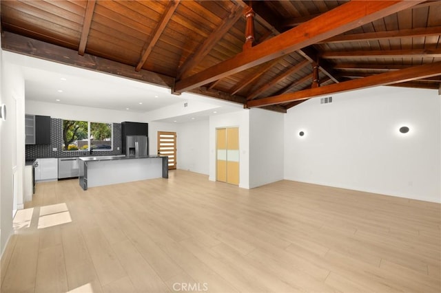 914 N Catalina St, Burbank, CA 91505 - unfurnished living room featuring wooden ceiling and light wood-type flooring