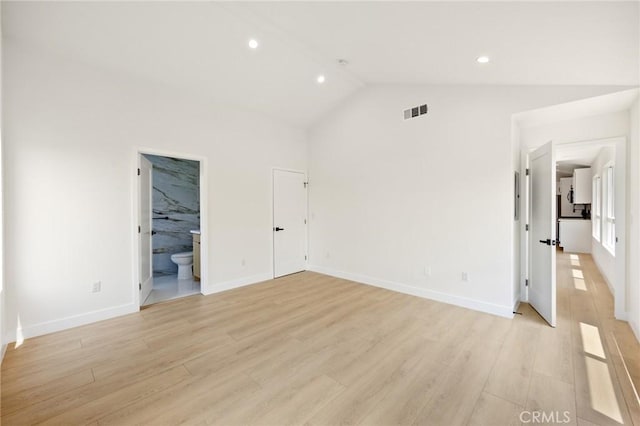 914 N Catalina St, Burbank, CA 91505 - unfurnished bedroom featuring vaulted ceiling, light wood-style floors, recessed lighting, baseboards, and ensuite bath
