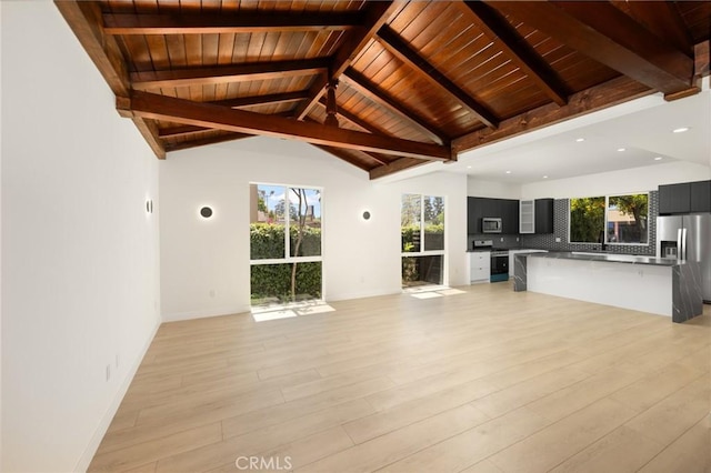 914 N Catalina St, Burbank, CA 91505 - unfurnished living room featuring wood ceiling, light wood-type flooring, and baseboards