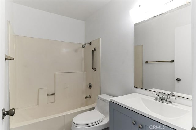 full bathroom with toilet, bathtub / shower combination, and vanity