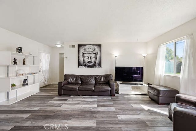 living room with visible vents and wood finished floors