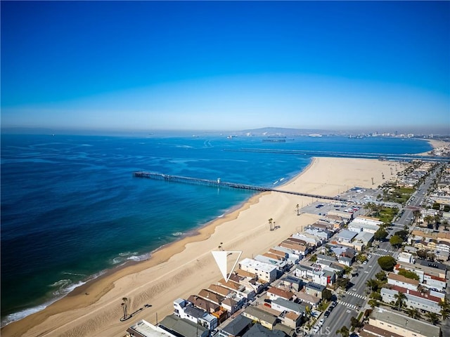 drone / aerial view with a view of the beach and a water view